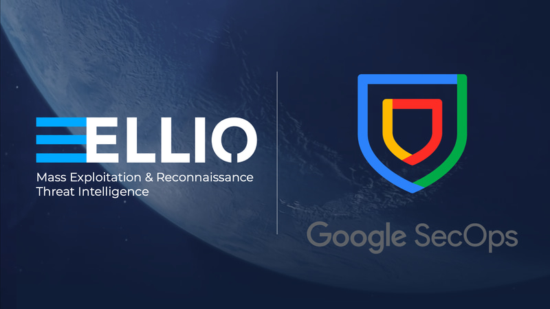 Logo ELLIO and logo Google SecOps on dark blue background