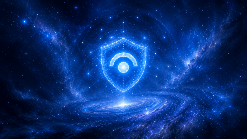Blue cosmic space background with Microsoft Sentinel logo, representing cybersecurity protection and SIEM solution